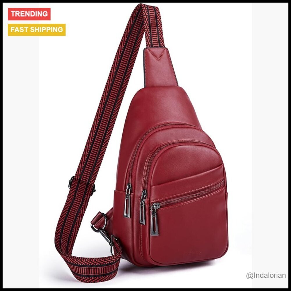 Vegan Leather Crossbody Sling Bag Minimal Chic Adjustable Strap Travel Sport